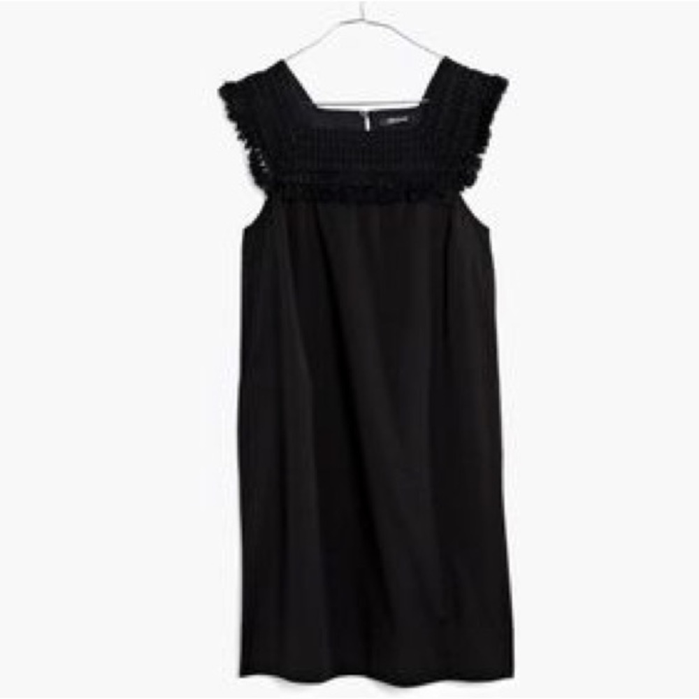 Madewell Sundream Fringe Dress Crochet Collar Shift Dress Black 100% Cotton - Picture 5 of 11